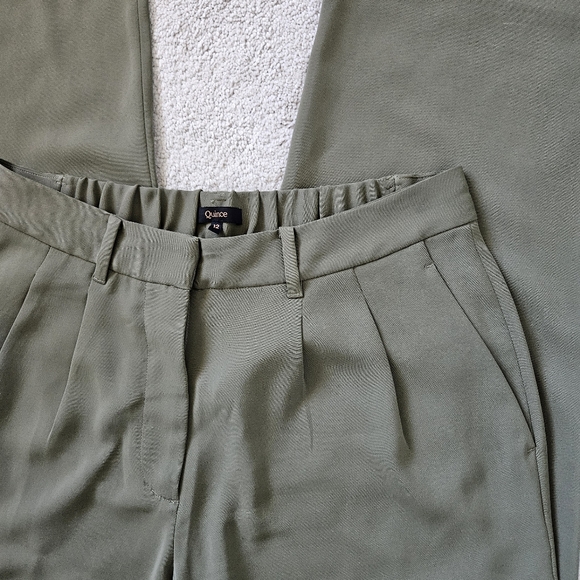 Quince | Stretch Crepe Pleated Wide Leg Pants Olive, Womens 12 - Picture 5 of 10